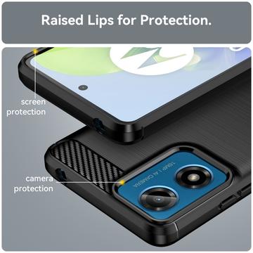 Motorola Moto G04/G24 Børstet TPU Cover - Karbonfiber - Sort