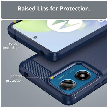 Motorola Moto G04/G24 Børstet TPU Cover - Karbonfiber - Blå
