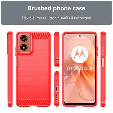 Motorola Moto G04/G24 Børstet TPU Cover - Karbonfiber - Rød