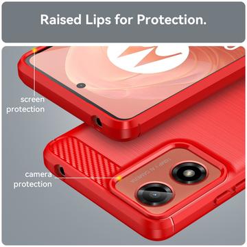 Motorola Moto G04/G24 Børstet TPU Cover - Karbonfiber - Rød