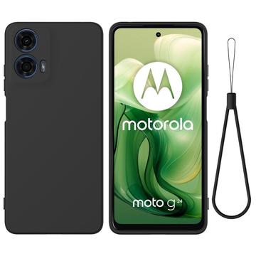Motorola Moto G04/G24 Liquid Silikone Cover med Strop - Sort