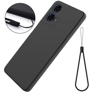 Motorola Moto G04/G24 Liquid Silikone Cover med Strop - Sort