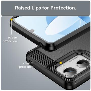 Motorola Moto G06/G06 Power Børstet TPU Cover - Karbonfiber - Sort