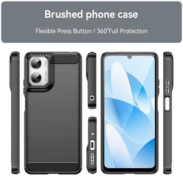 Motorola Moto G06/G06 Power Børstet TPU Cover - Karbonfiber - Sort
