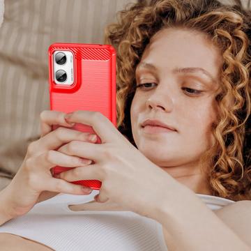 Motorola Moto G06/G06 Power Børstet TPU Cover - Karbonfiber - rød