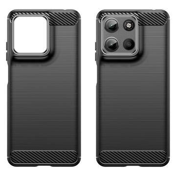 Motorola Moto G15 Børstet TPU Cover - Karbonfiber - Sort