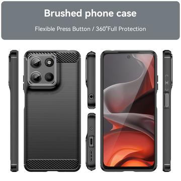 Motorola Moto G15 Børstet TPU Cover - Karbonfiber - Sort