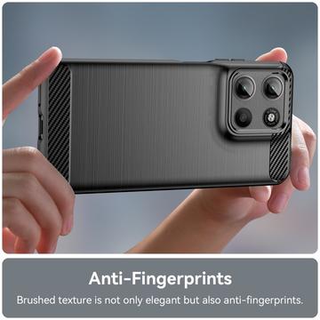 Motorola Moto G15 Børstet TPU Cover - Karbonfiber - Sort