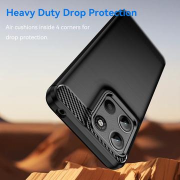 Motorola Moto G15 Børstet TPU Cover - Karbonfiber - Sort