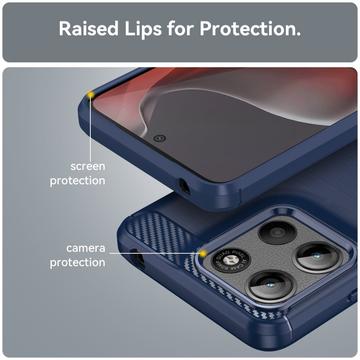 Motorola Moto G15 Børstet TPU Cover - Karbonfiber - Blå