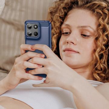 Motorola Moto G15 Børstet TPU Cover - Karbonfiber - Blå