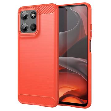 Motorola Moto G15 Børstet TPU Cover - Karbonfiber - Rød
