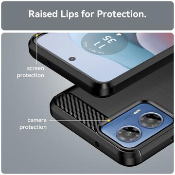 Motorola Moto G34 Børstet TPU Cover - Karbonfiber - Sort