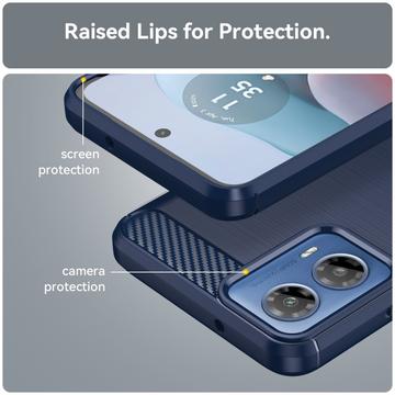Motorola Moto G34 Børstet TPU Cover - Karbonfiber - Blå
