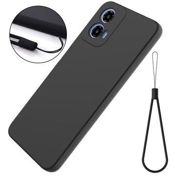 Motorola Moto G34 Liquid Silikone Cover med Strop - Sort