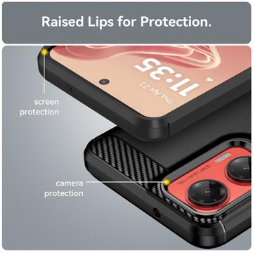 Motorola Moto G35 Børstet TPU Cover - Karbonfiber - Sort