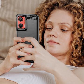 Motorola Moto G35 Børstet TPU Cover - Karbonfiber - Sort