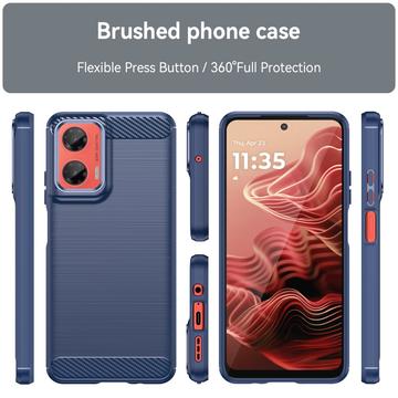 Motorola Moto G35 Børstet TPU Cover - Karbonfiber - Blå