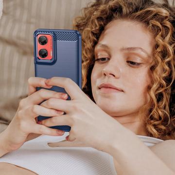 Motorola Moto G35 Børstet TPU Cover - Karbonfiber - Blå