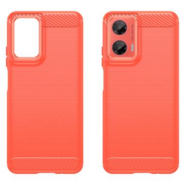 Motorola Moto G35 Børstet TPU Cover - Karbonfiber - Rød
