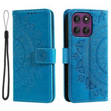 Motorola Moto G37 Power Mandala Etui med Pung med håndledsrem - Blå