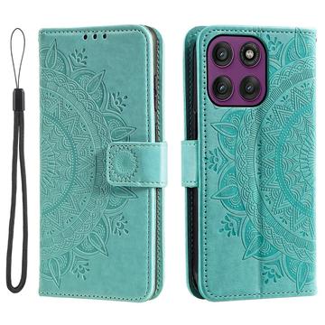 Motorola Moto G37 Power Mandala Etui med Pung med håndledsrem - mintgrøn
