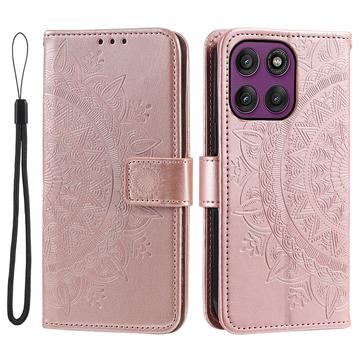 Motorola Moto G37 Power Mandala Etui med Pung med håndledsrem - lyserød