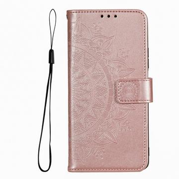 Motorola Moto G37 Power Mandala Etui med Pung med håndledsrem - lyserød