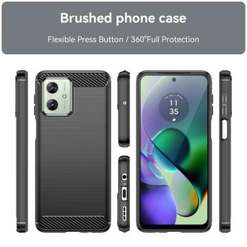 Motorola Moto G54 Børstet TPU Cover - Karbonfiber - Sort