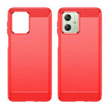 Motorola Moto G54 Børstet TPU Cover - Karbonfiber - Rød