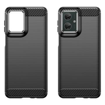 Motorola Moto G55 Børstet TPU Cover - Karbonfiber - Sort