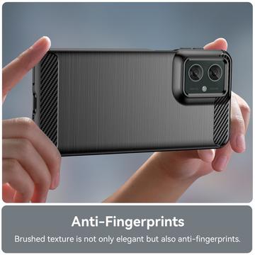 Motorola Moto G55 Børstet TPU Cover - Karbonfiber - Sort