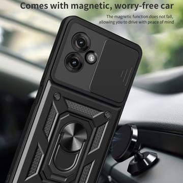 Motorola Moto G55 Roterende Ring Hybrid Cover med Kameraskjold - Rød