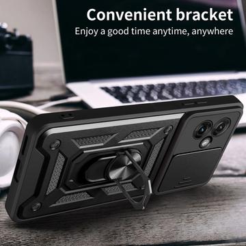 Motorola Moto G55 Roterende Ring Hybrid Cover med Kameraskjold - Rød
