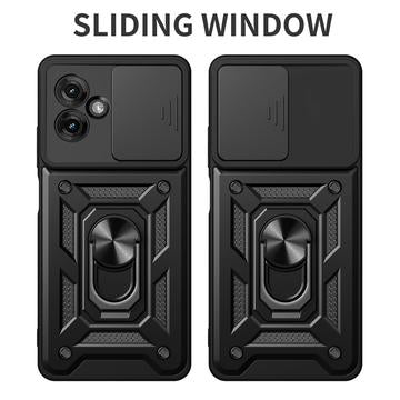 Motorola Moto G55 Roterende Ring Hybrid Cover med Kameraskjold - Rød
