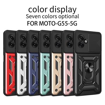 Motorola Moto G55 Roterende Ring Hybrid Cover med Kameraskjold - Rød