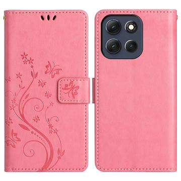 Motorola Moto G56 Butterfly Series Flip Cover med Pung - Pink