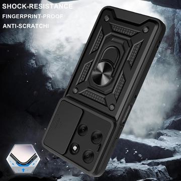 Motorola Moto G56 Roterende Ring Hybrid Cover med Kameraskjold - Sort
