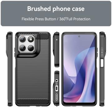 Motorola Moto G67 Power/G57 Power/G57 Børstet TPU Cover - Karbonfiber - Sort