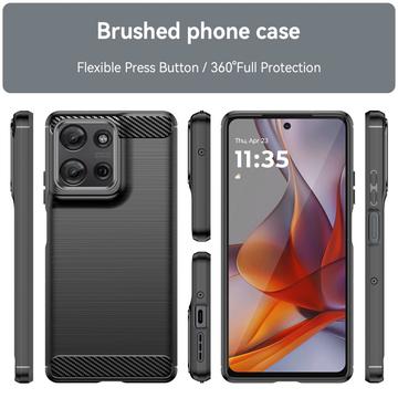 Motorola Moto G75 Børstet TPU Cover - Karbonfiber - Sort