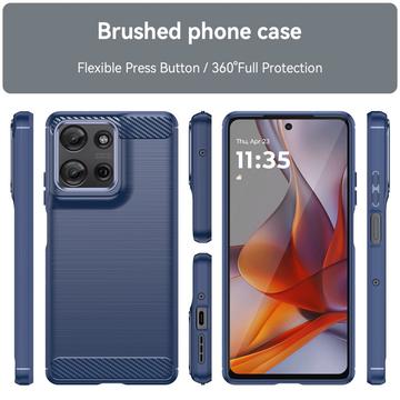 Motorola Moto G75 Børstet TPU Cover - Karbonfiber - Blå