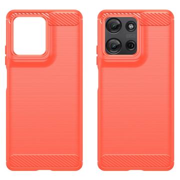 Motorola Moto G75 Børstet TPU Cover - Karbonfiber - Rød