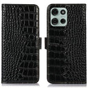 Motorola Moto G75 Crocodile Series Læderpung med RFID - Sort