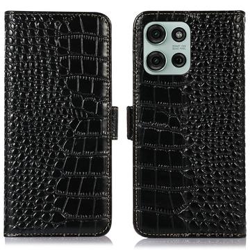 Motorola Moto G75 Crocodile Series Læderpung med RFID - Sort