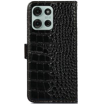 Motorola Moto G75 Crocodile Series Læderpung med RFID - Sort