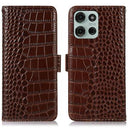 Motorola Moto G75 Crocodile Series Læderpung med RFID - Brun