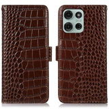 Motorola Moto G75 Crocodile Series Læderpung med RFID - Brun