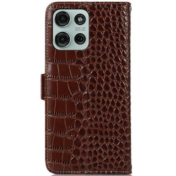 Motorola Moto G75 Crocodile Series Læderpung med RFID - Brun