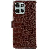 Motorola Moto G75 Crocodile Series Læderpung med RFID - Brun