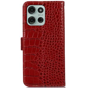 Motorola Moto G75 Crocodile Series Læderpung med RFID - Rød